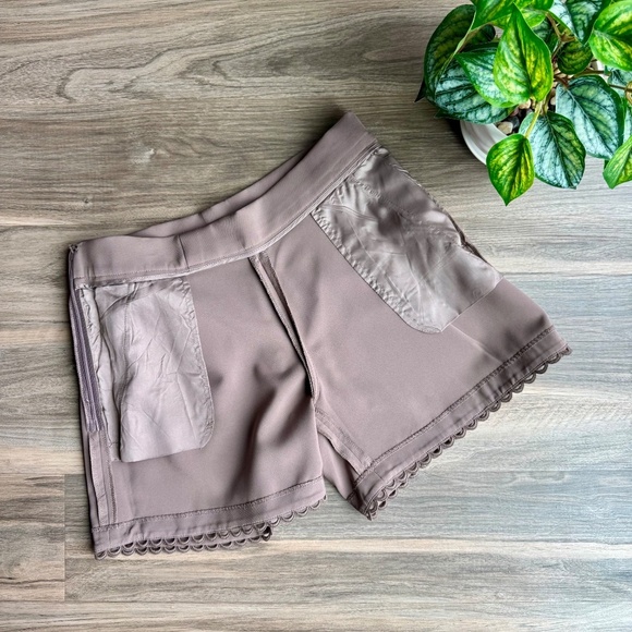 Banana Republic Taupe Side Tie-Waist Pleated Lace-Trim Tailored Shorts – Size 6 - Picture 12 of 15